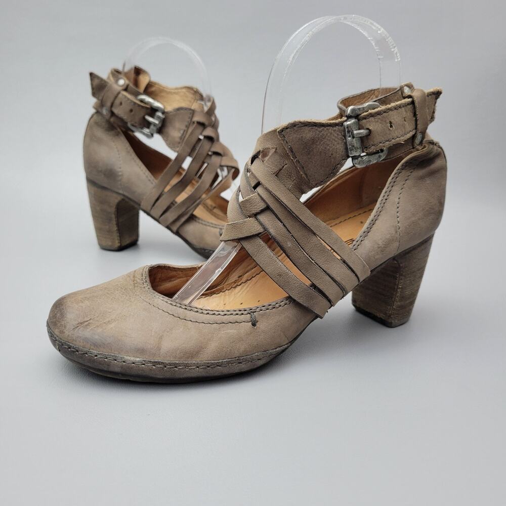 VTG Airstep Womens Mary Jane Heels Leather Brown Buckle Ankle Strap 8.5 Italy 38